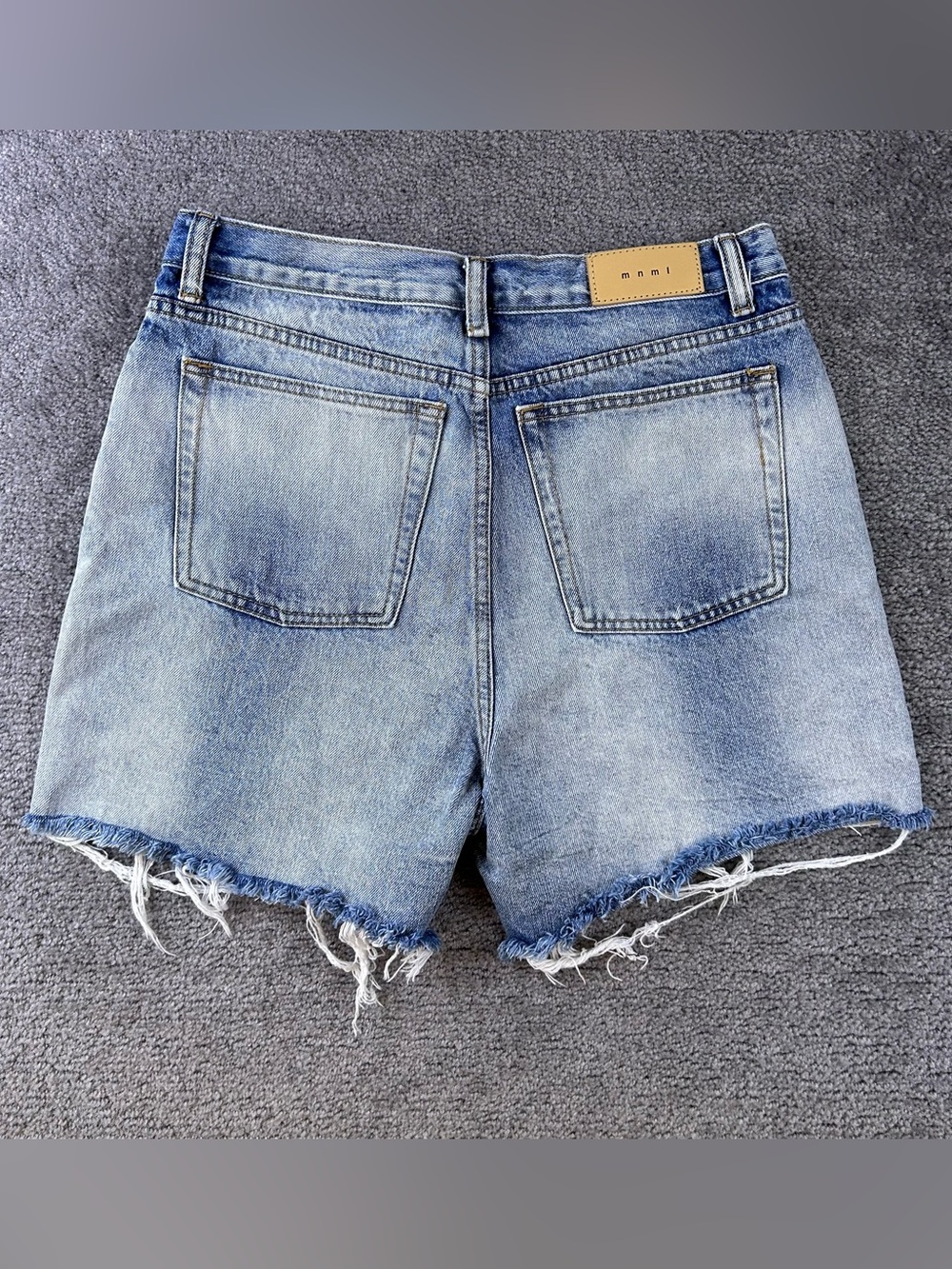 MNML Men's Shorts Size 31 Denim Distressed Raw Hem Cut Offs Sun Wash Faded Blue